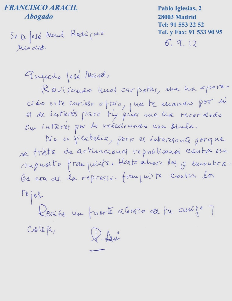 Carta de Paco Aracil