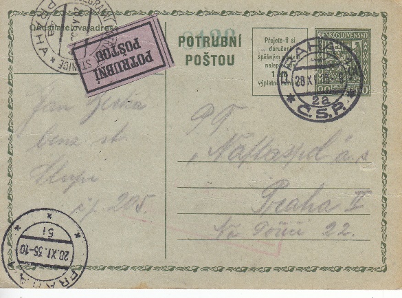 Tarjeta para el correo neumático