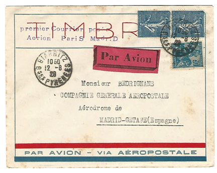 El Establecimiento del Correo Aéreo. Carta de Biarritz a Madrid