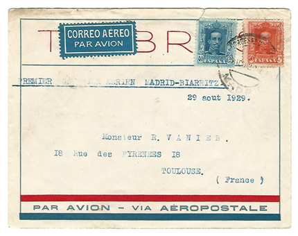 El Establecimiento del Correo Aéreo. Carta de Madrid a Biarritz