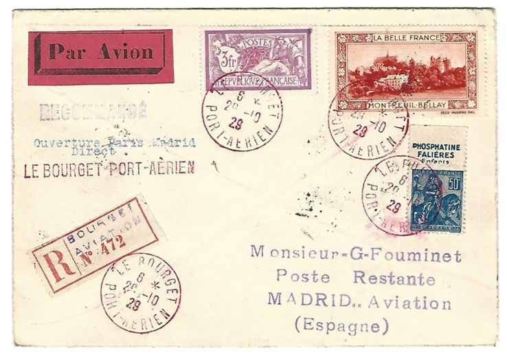 El Establecimiento del Correo Aéreo. Carta de París a Madrid