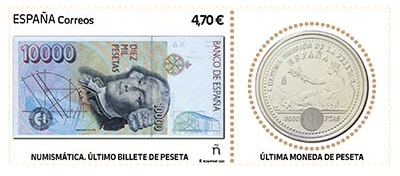 Numismática. Último billete y moneda de peseta