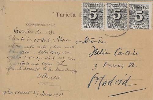 Tarjetas Postales. Sello de Derecho de Entrega. Reverso