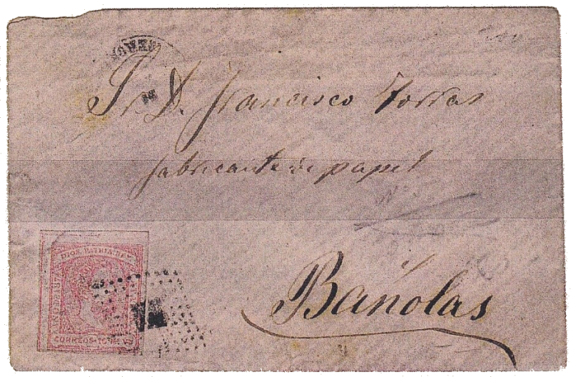 Carta franqueada correctamente con sello carlista de 16 maravedíes