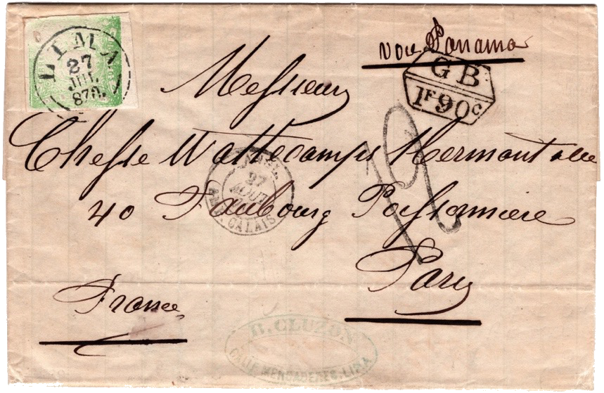 Guerra Franco Prusiana. Carta transportada por la compañía británica Royal Mail Steam Packet Company