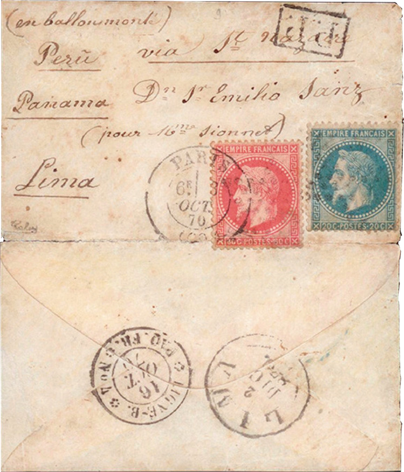 Guerra Franco Prusiana. Carta transportada por el Armand Barbès