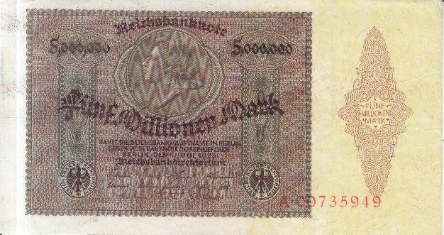 billete de cinco millones de marcos de junio de 1923