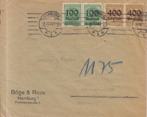 Carta franqueada con un millón de marcos