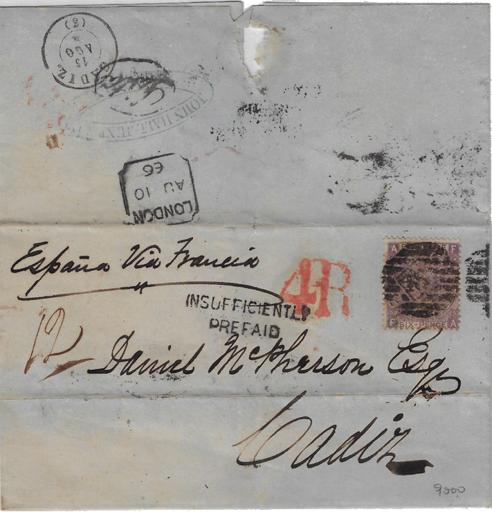 Siglo XIX. Carta Circulada de Londres a Cádiz