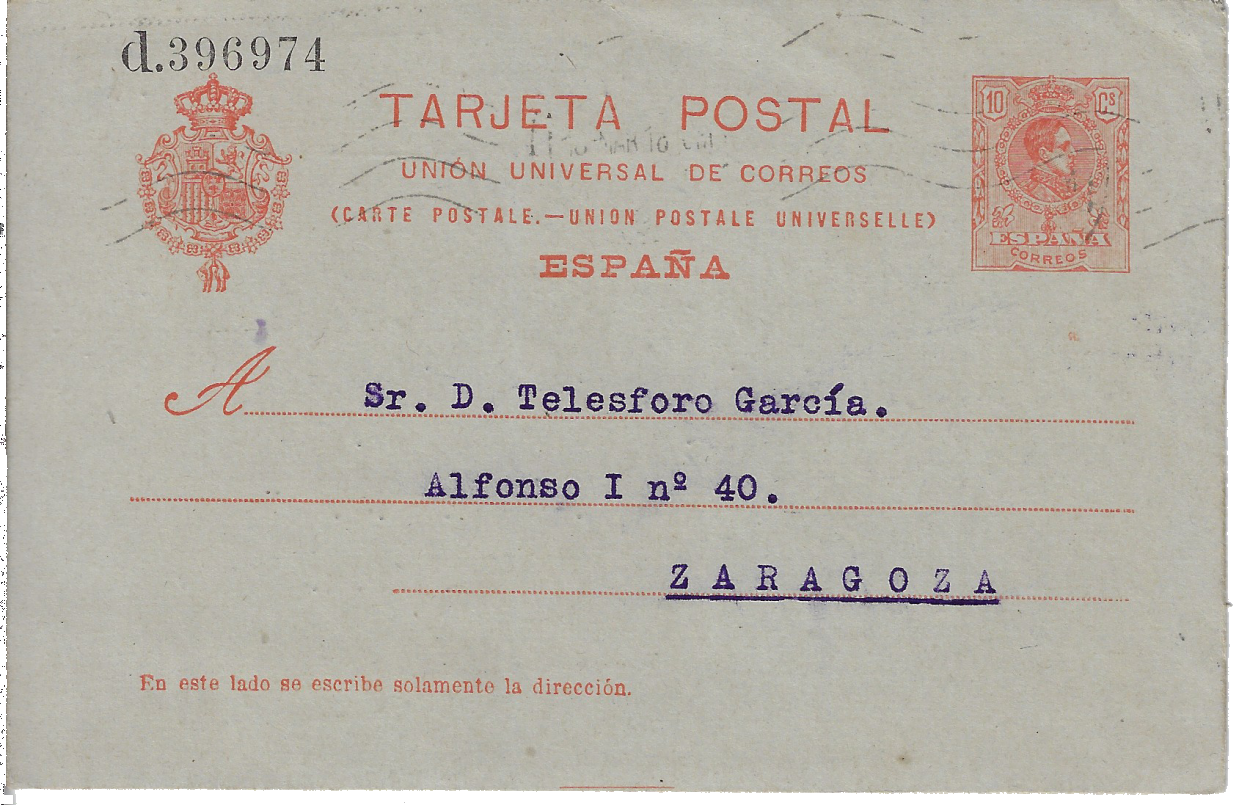 Tarjeta postal circulada de Barcelona a Zaragoza