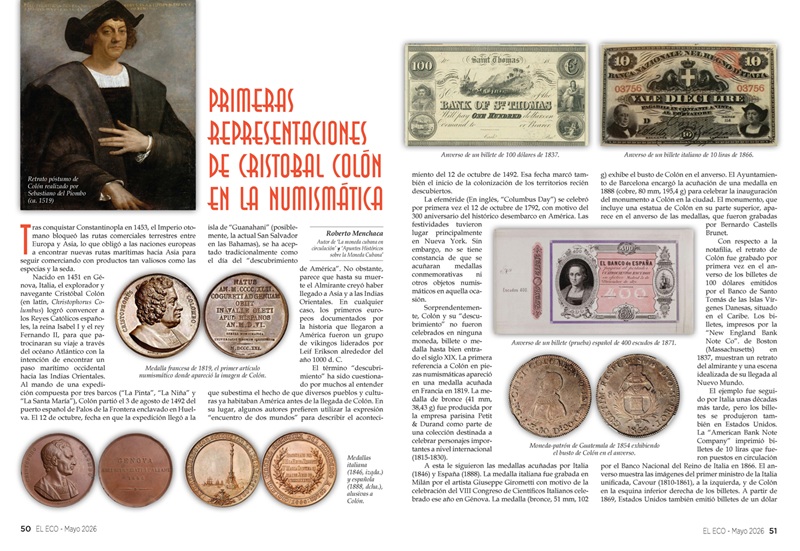 El Eco Filatélico. Artículo de Numismática