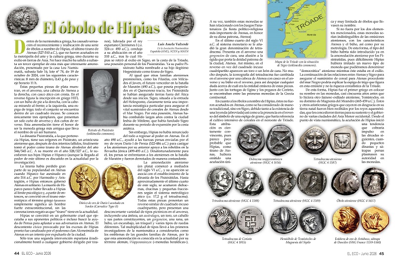 El Eco Filatélico. Artículo de Numismática