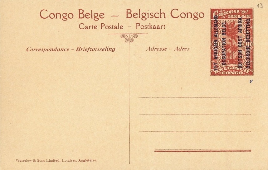 Ocupación belga del África. Emisión de 1918