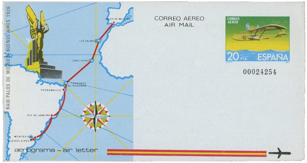 Plus Ultra. Aerograma emitido por España