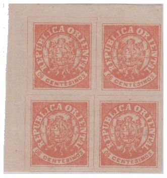 6 centésimos rojo de la emisión 'escuditos' de Uruguay