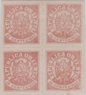6 centésimos salmón de la emisión 'escuditos' de Uruguay