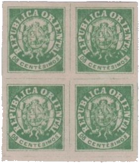 8 centésimos rojo de la emisión 'escuditos' de Uruguay