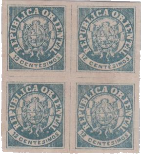 12 centésimos rojo de la emisión 'escuditos' de Uruguay