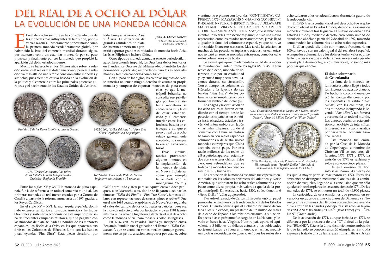 El Eco Filatélico. Artículo de Numismática
