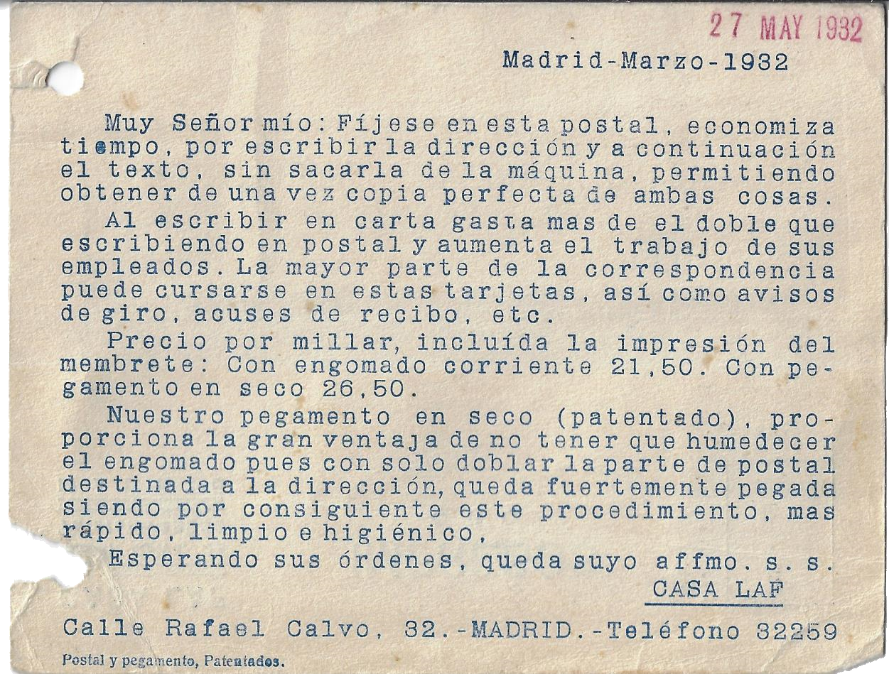 Postales Plegadas. Reverso