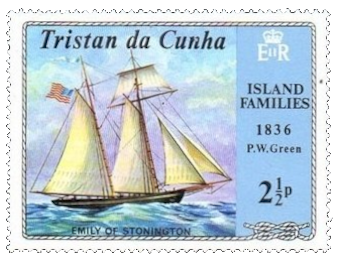 «Emily of Stonington» y con la inscripción P.W. Green, 1836 Tristan da Cunha. Barcos y familias isleñas